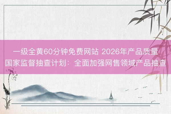 一级全黄60分钟免费网站 2026年产品质量国家监督抽查计划：全面加强网售领域产品抽查