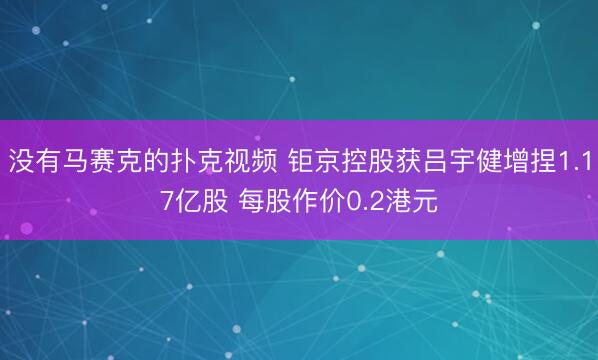没有马赛克的扑克视频 钜京控股获吕宇健增捏1.17亿股 每股作价0.2港元