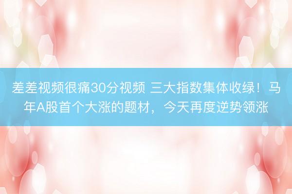 差差视频很痛30分视频 三大指数集体收绿！马年A股首个大涨的题材，今天再度逆势领涨