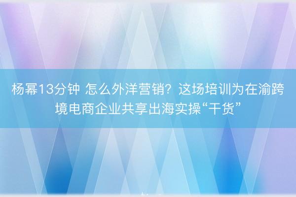 杨幂13分钟 怎么外洋营销?这场培训为在渝跨境电商企业共享出海实操“干货”